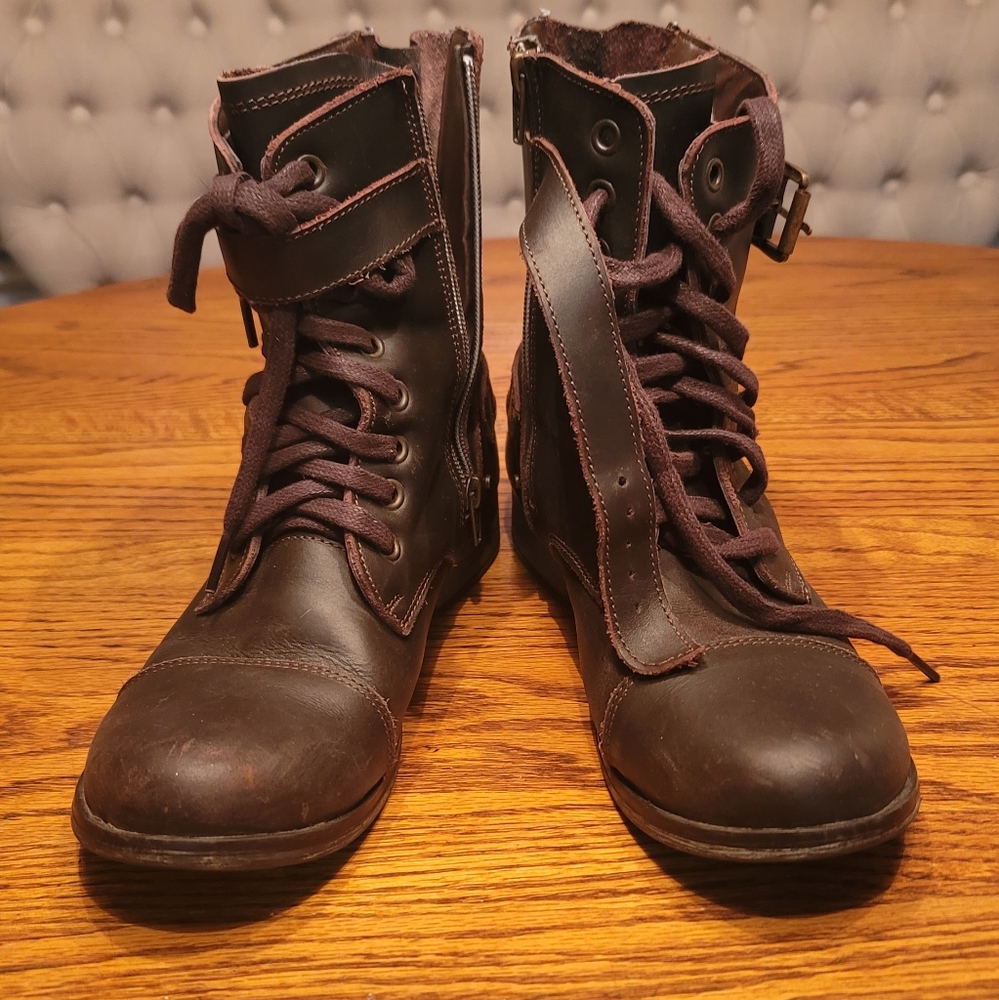 Dolce Vita Brown Distressed Rugged Buckle Genuine Leather Combat Boots Shoes